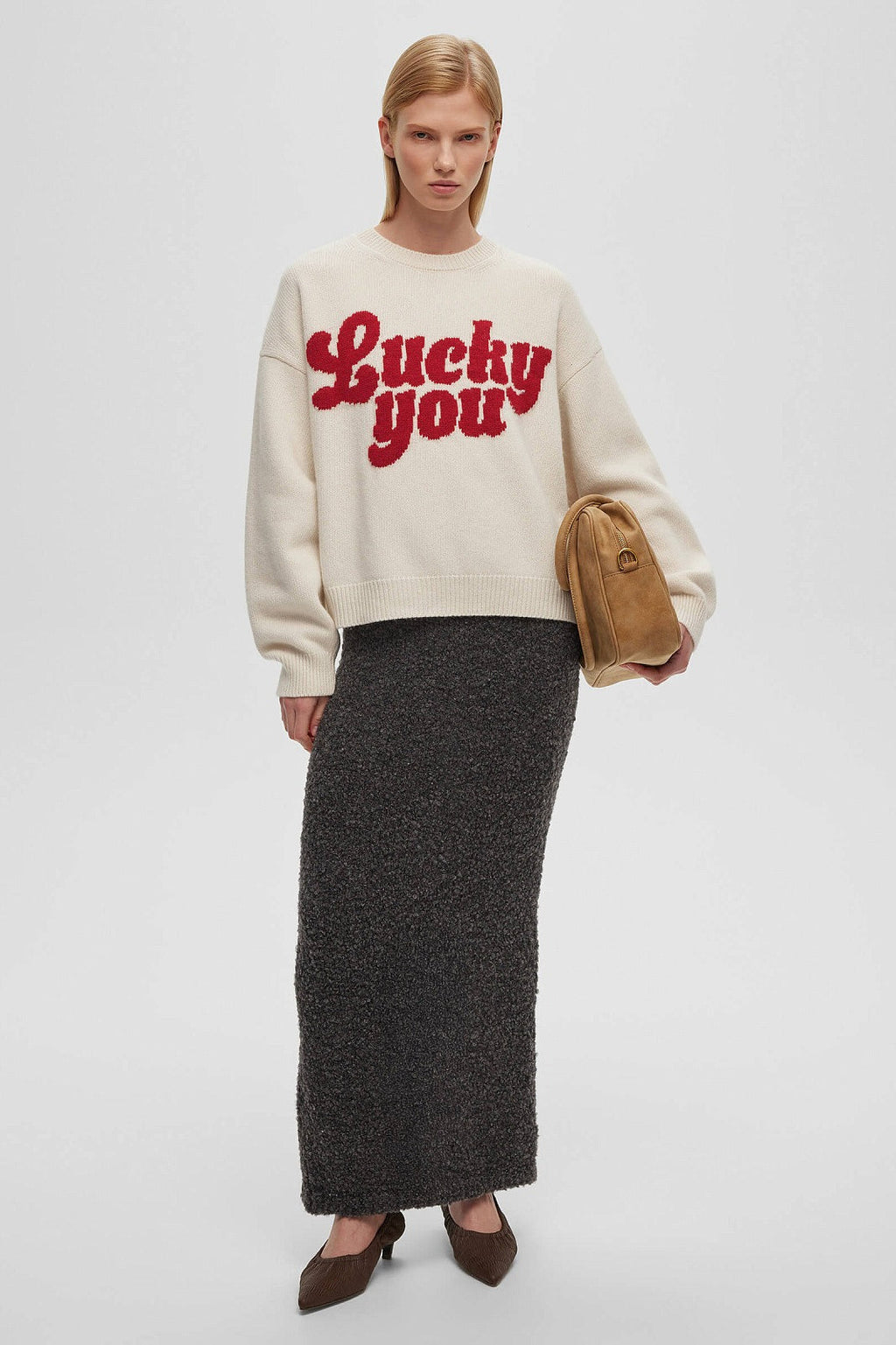 Printed Knit Round Neck Long Sleeve Blouse