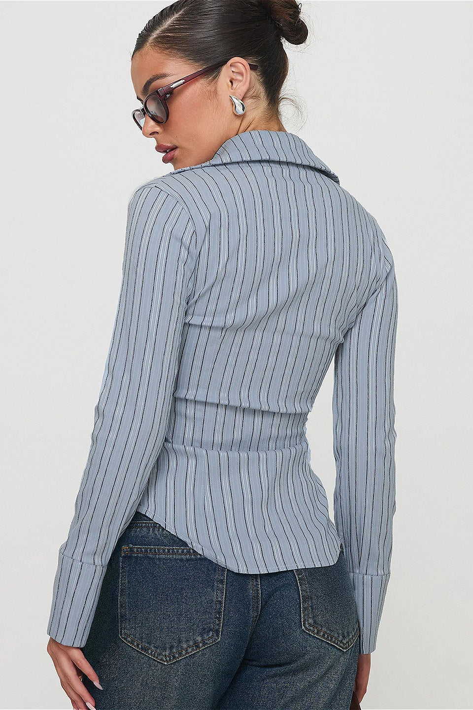 Vintage Striped Colorblock Waist Cinched Blouse