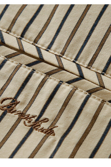 Vintage Color Block Stripe Collar Cotton Blouse