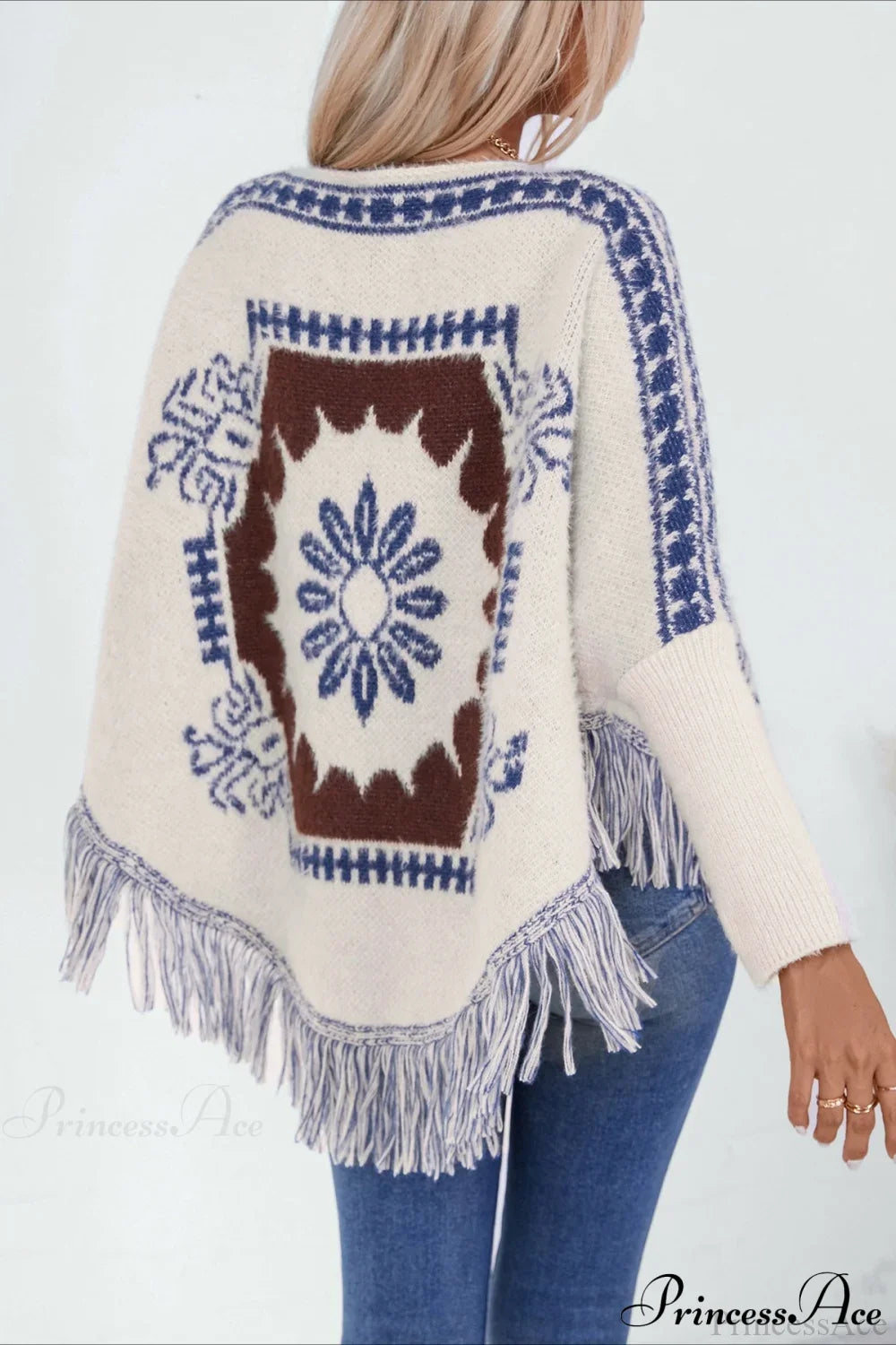 Pullover Knit Ethnic Long Sleeve Blouse