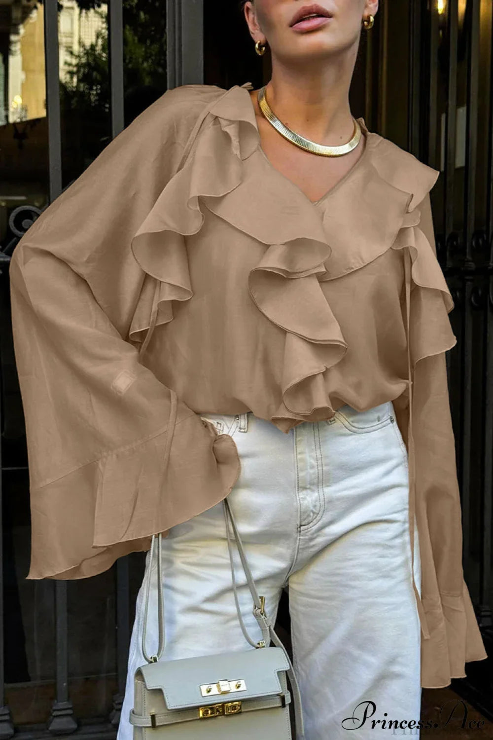 Tencel Ruffled Tie Double Layer Blouse