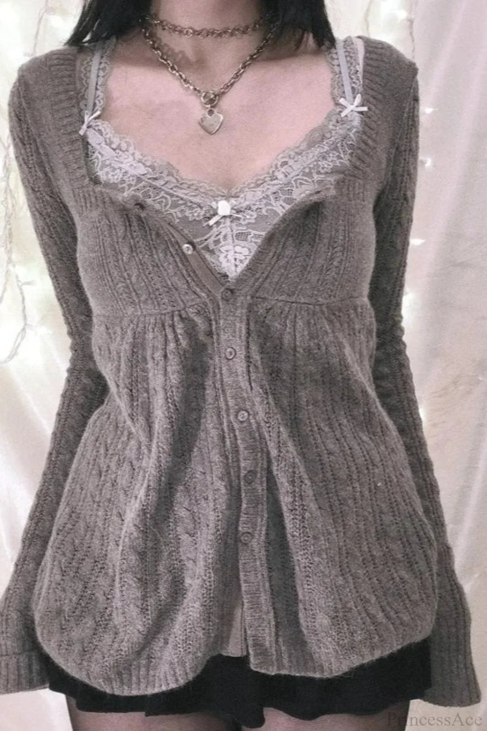 Y2K Sweet Square Neck Cable Knit Button Blouse